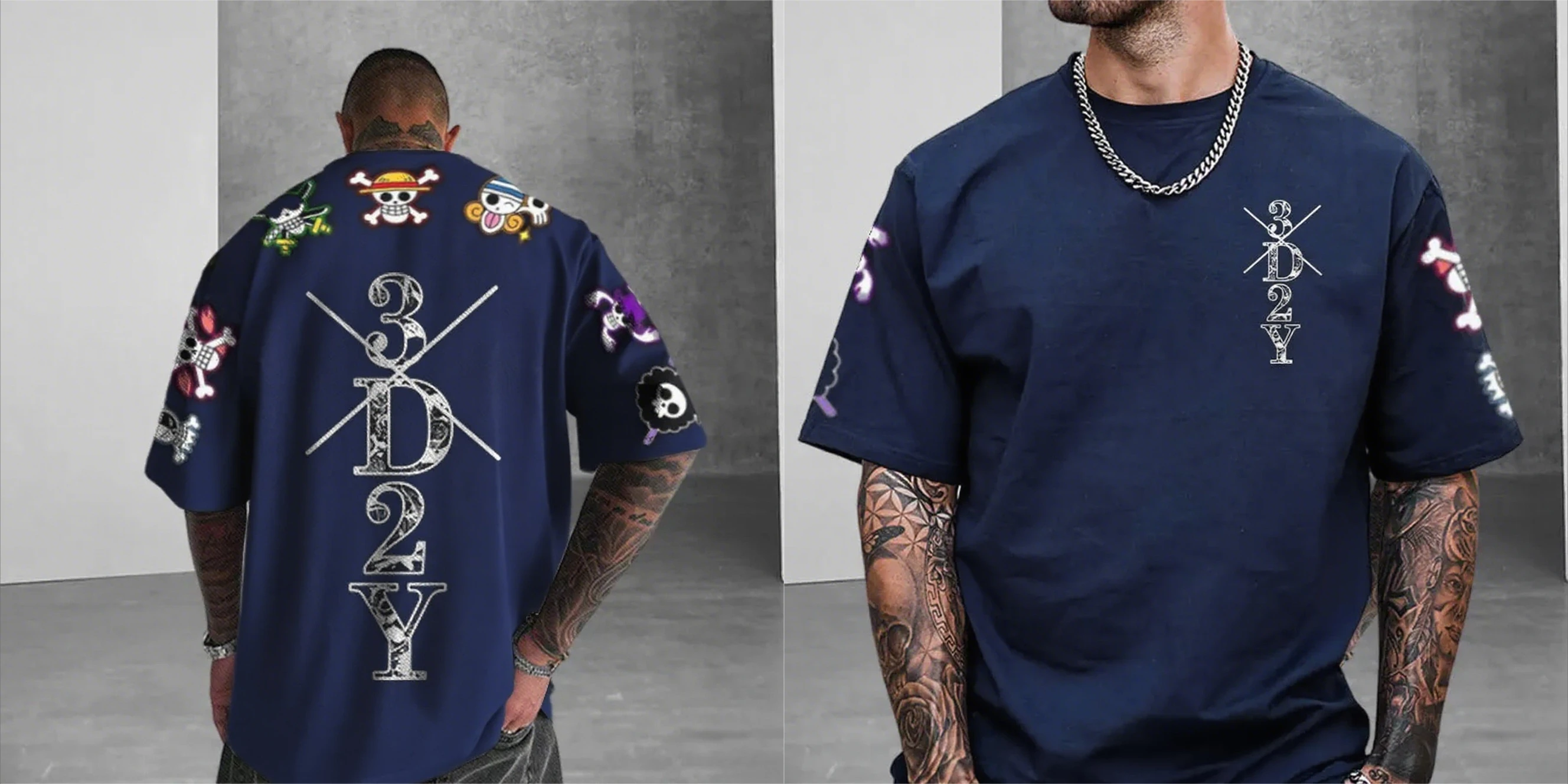 2026 New One Piece Anime Skeleton Print Men's T-shirt Summer Short Sleeve Graphic Tee Streetwear Hip Hop Fashion Y2k Clothes