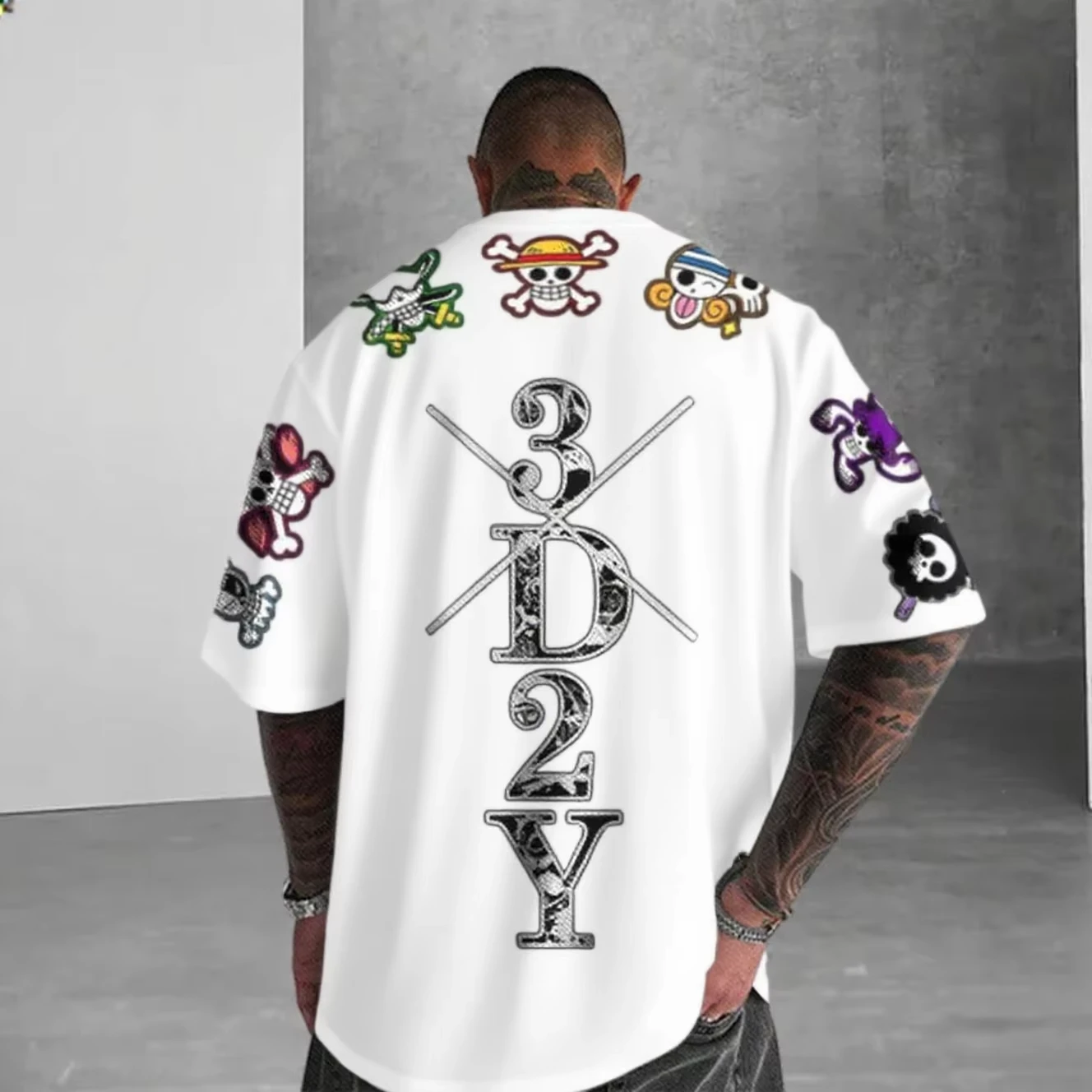 2026 New One Piece Anime Skeleton Print Men's T-shirt Summer Short Sleeve Graphic Tee Streetwear Hip Hop Fashion Y2k Clothes