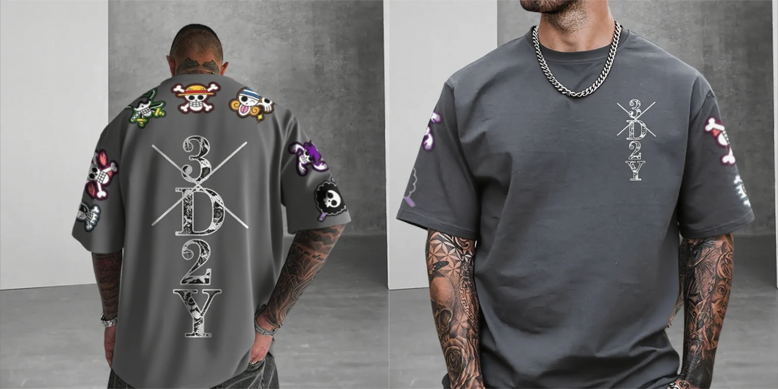 2026 New One Piece Anime Skeleton Print Men's T-shirt Summer Short Sleeve Graphic Tee Streetwear Hip Hop Fashion Y2k Clothes