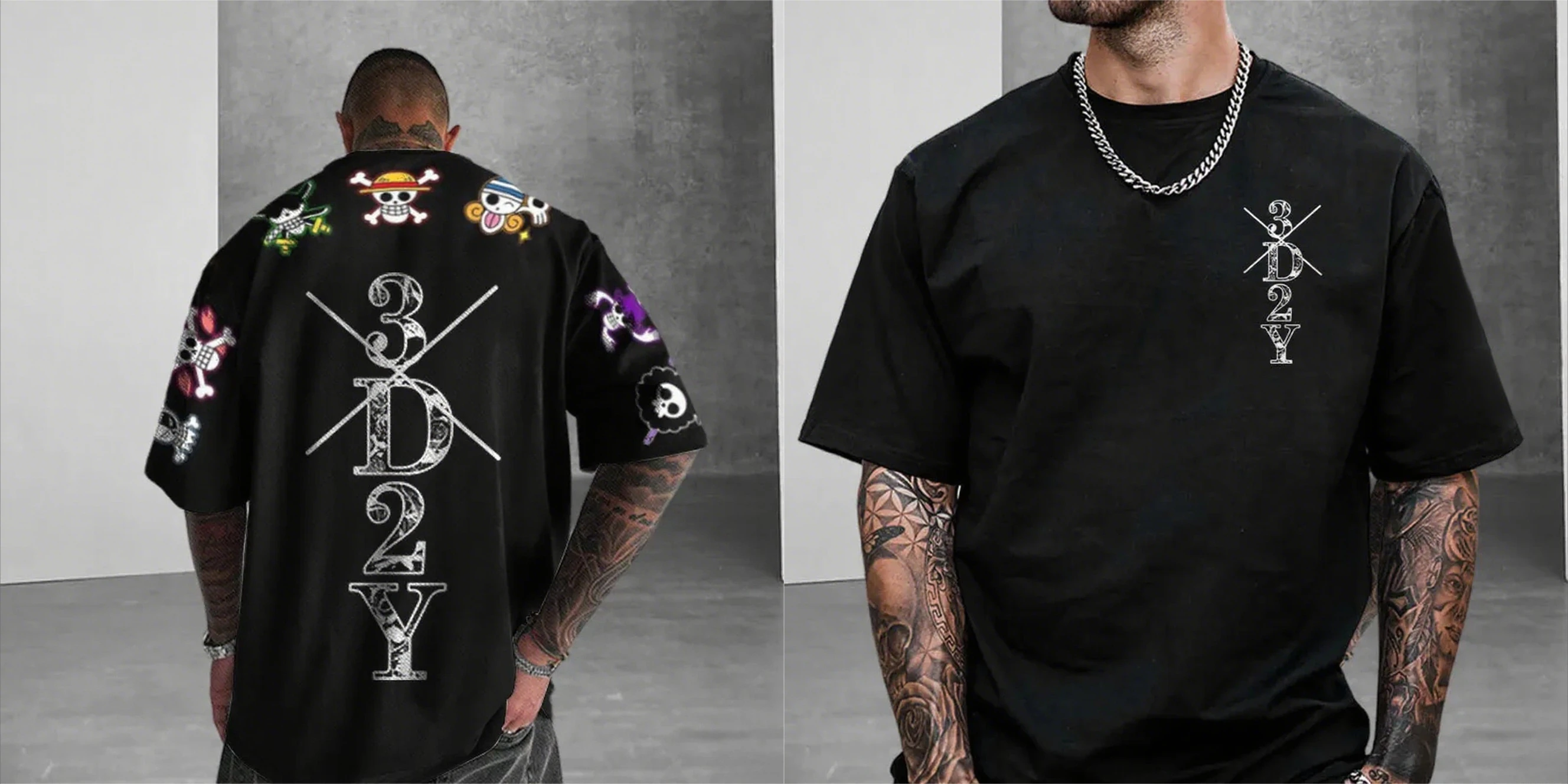 2026 New One Piece Anime Skeleton Print Men's T-shirt Summer Short Sleeve Graphic Tee Streetwear Hip Hop Fashion Y2k Clothes