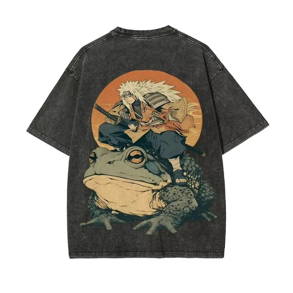 Naruto Jiraiya T Shirt Gamabunta Ukiyo-e Vintage Acid Wash Streetwear Retro Anime Graphic Men Tees 2026 100%cotton Clothing