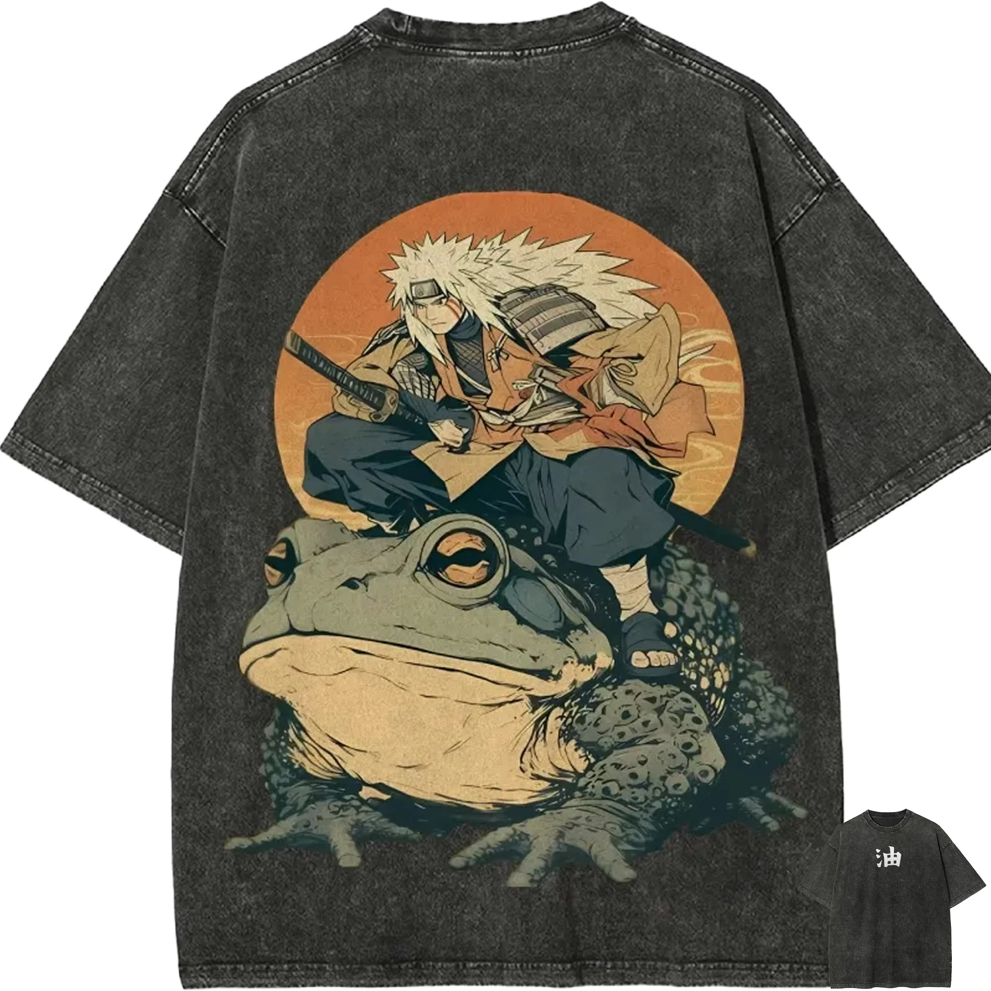 Naruto Jiraiya T Shirt Gamabunta Ukiyo-e Vintage Acid Wash Streetwear Retro Anime Graphic Men Tees 2026 100%cotton Clothing