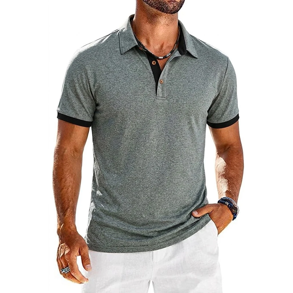Summer Men's Solid Short Sleeve Polo Shirt Button Down T-shirts Lapel Jogger Sport Shirts Casual Breathable Tee Gym Man Tops