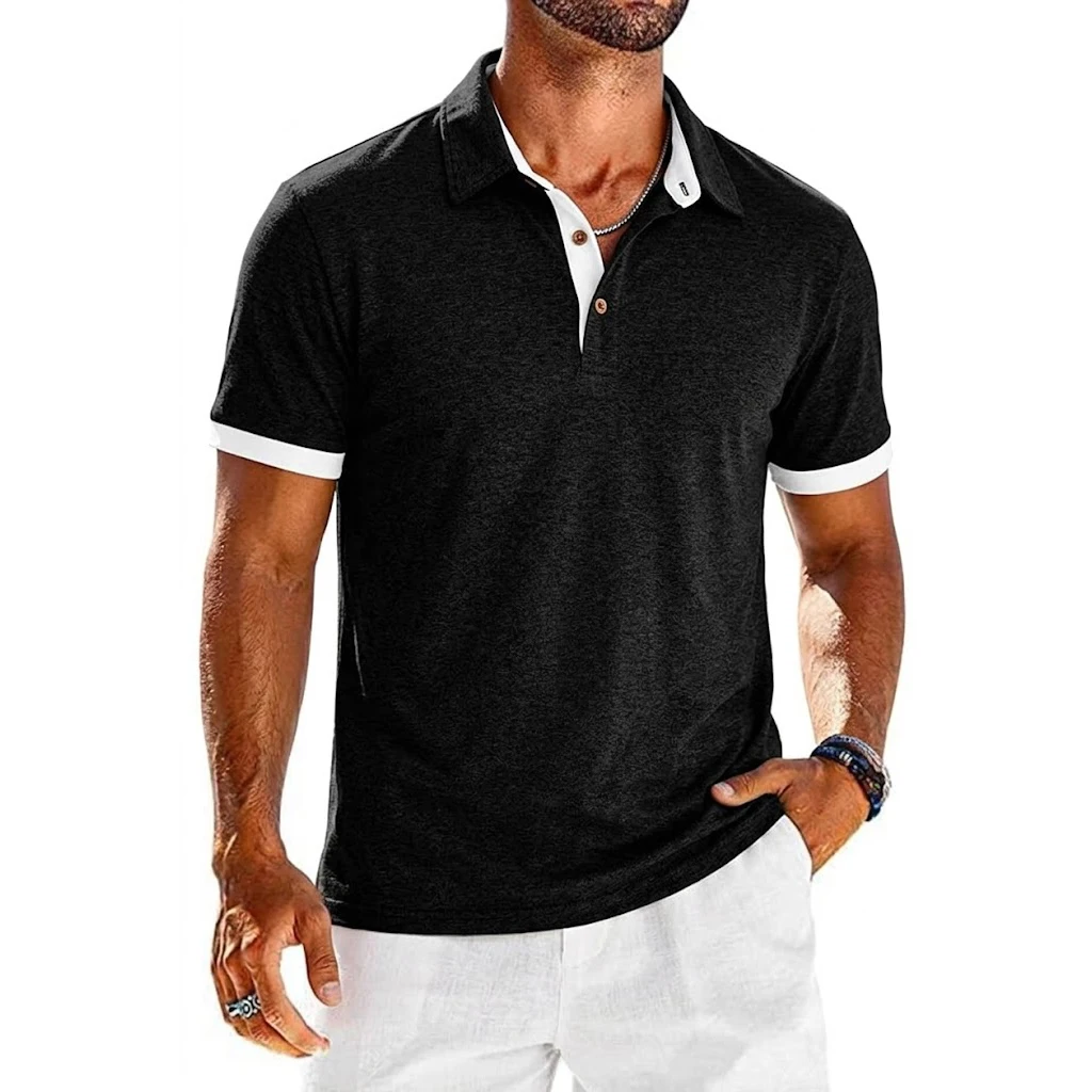 Summer Men's Solid Short Sleeve Polo Shirt Button Down T-shirts Lapel Jogger Sport Shirts Casual Breathable Tee Gym Man Tops