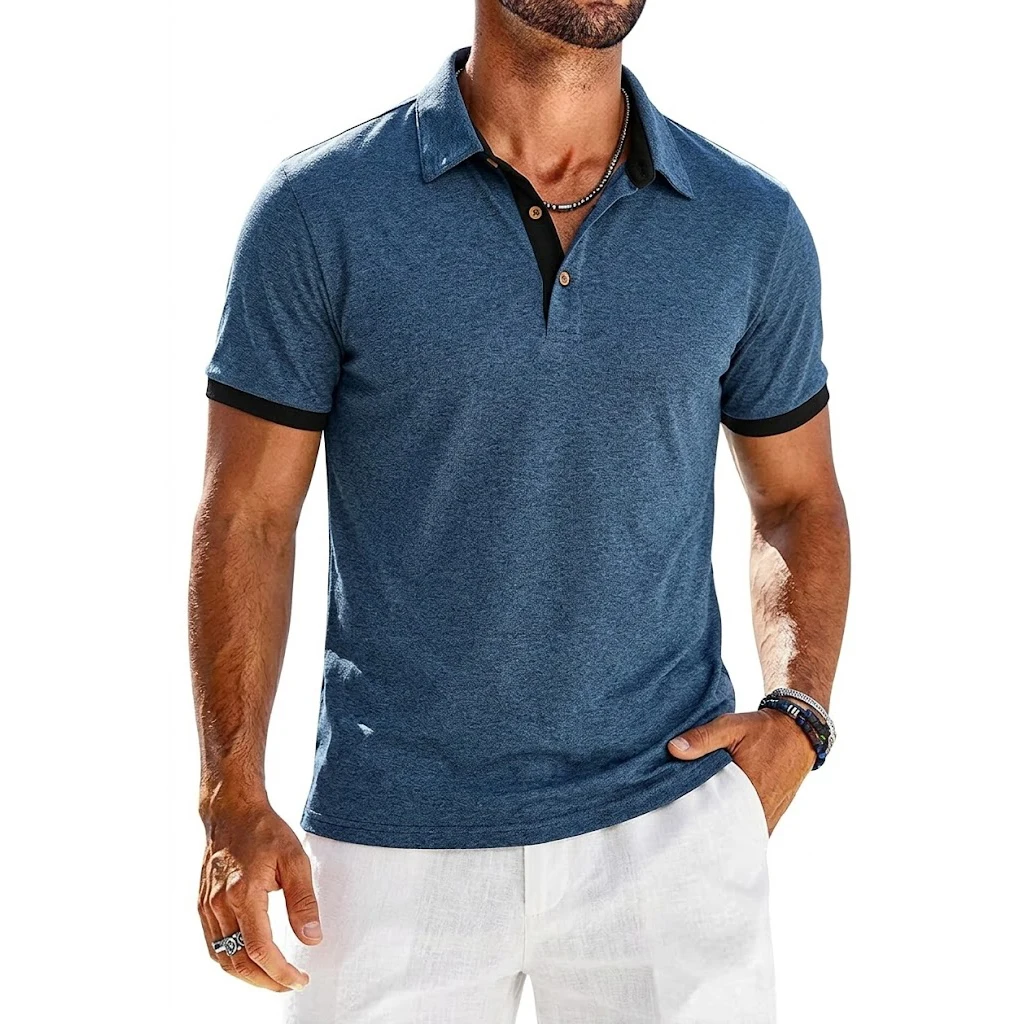 Summer Men's Solid Short Sleeve Polo Shirt Button Down T-shirts Lapel Jogger Sport Shirts Casual Breathable Tee Gym Man Tops
