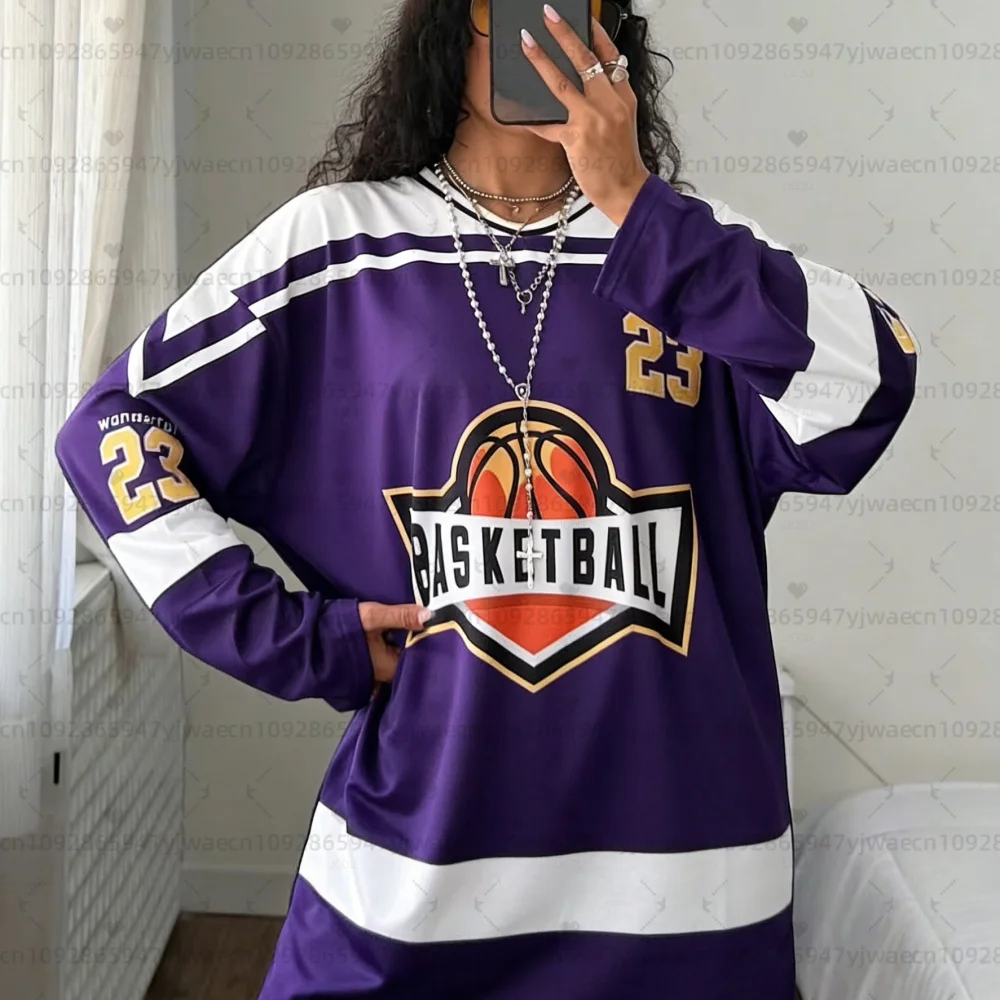 Wonderful 23 V-Neck Loose Long Sleeve Sports Jersey Women Breathable Long Sleeves T-Shirt Oversize V-Neck Basketball T Shirt