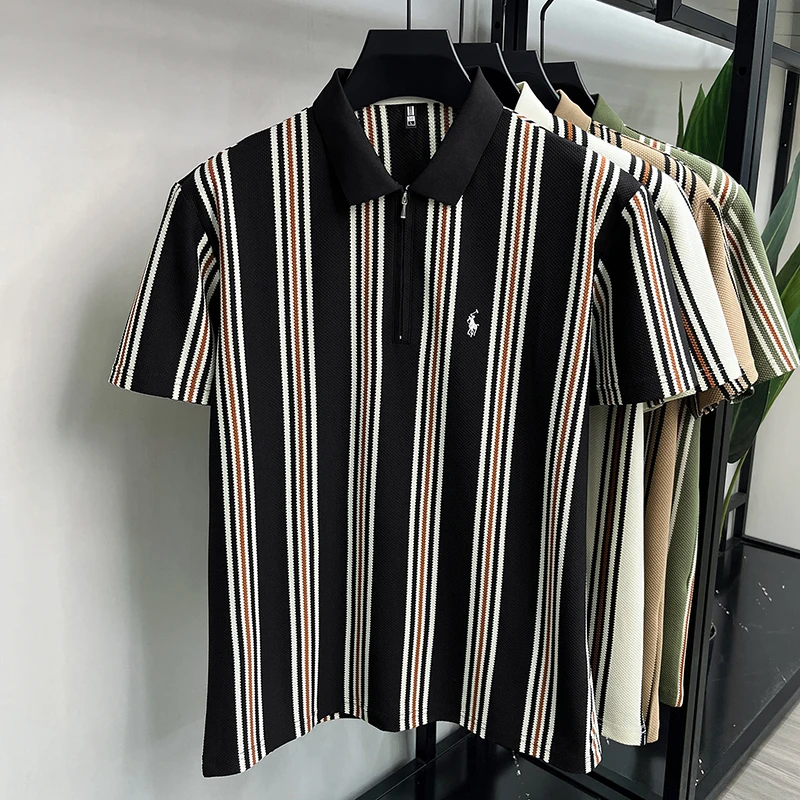 High end luxury brand short sleeve polo shirt summer new casual vacation striped design men's T-shirt Paul Pony embroidered top