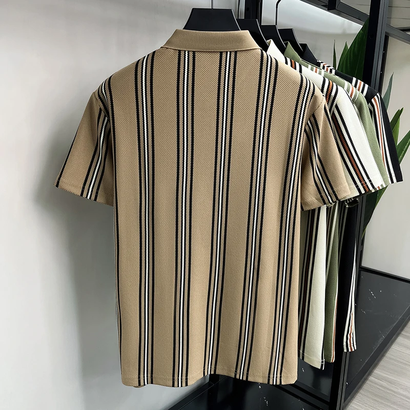 High end luxury brand short sleeve polo shirt summer new casual vacation striped design men's T-shirt Paul Pony embroidered top