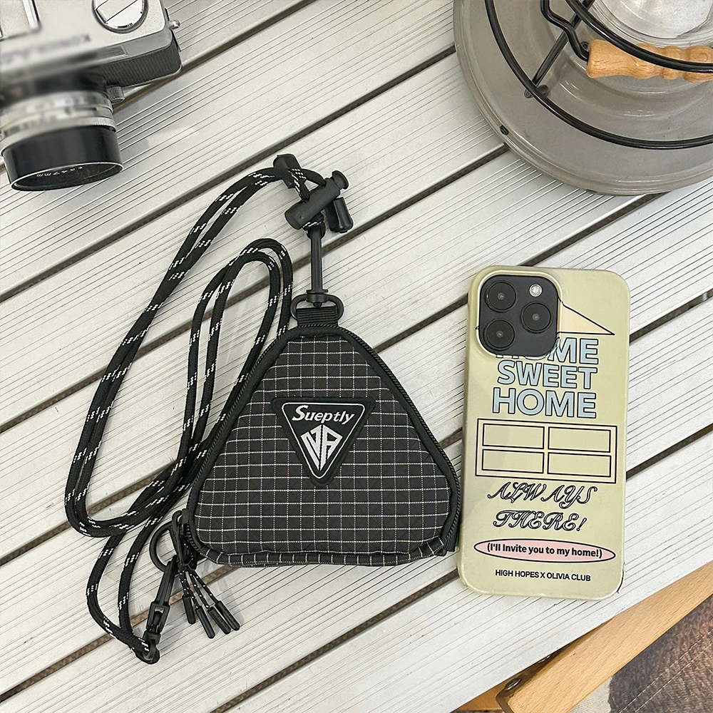 Men's Shoulder Bag, Japanese Style Small Hanging Bag, Contrasting Color Triangle Key Bag, Casual Workwear Style Headphone Bag