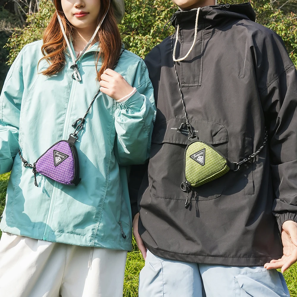 Men's Shoulder Bag, Japanese Style Small Hanging Bag, Contrasting Color Triangle Key Bag, Casual Workwear Style Headphone Bag