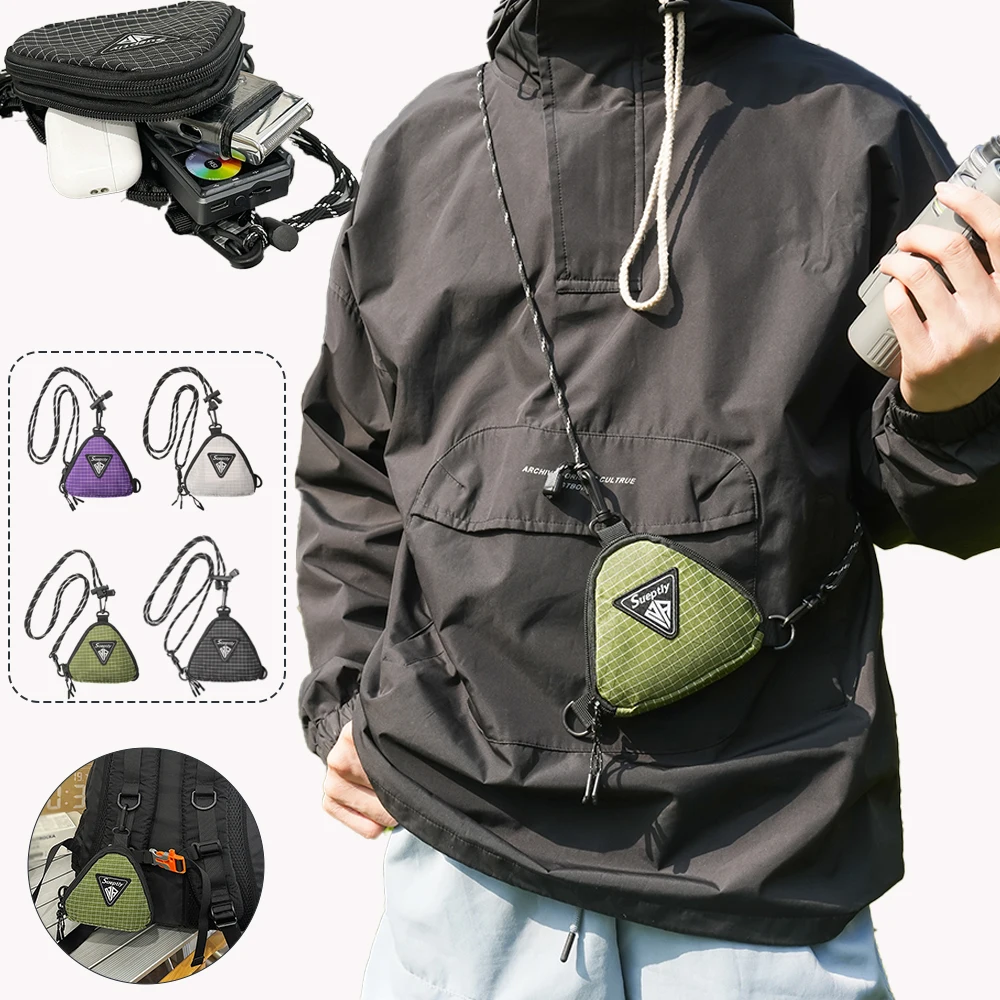 Men's Shoulder Bag, Japanese Style Small Hanging Bag, Contrasting Color Triangle Key Bag, Casual Workwear Style Headphone Bag