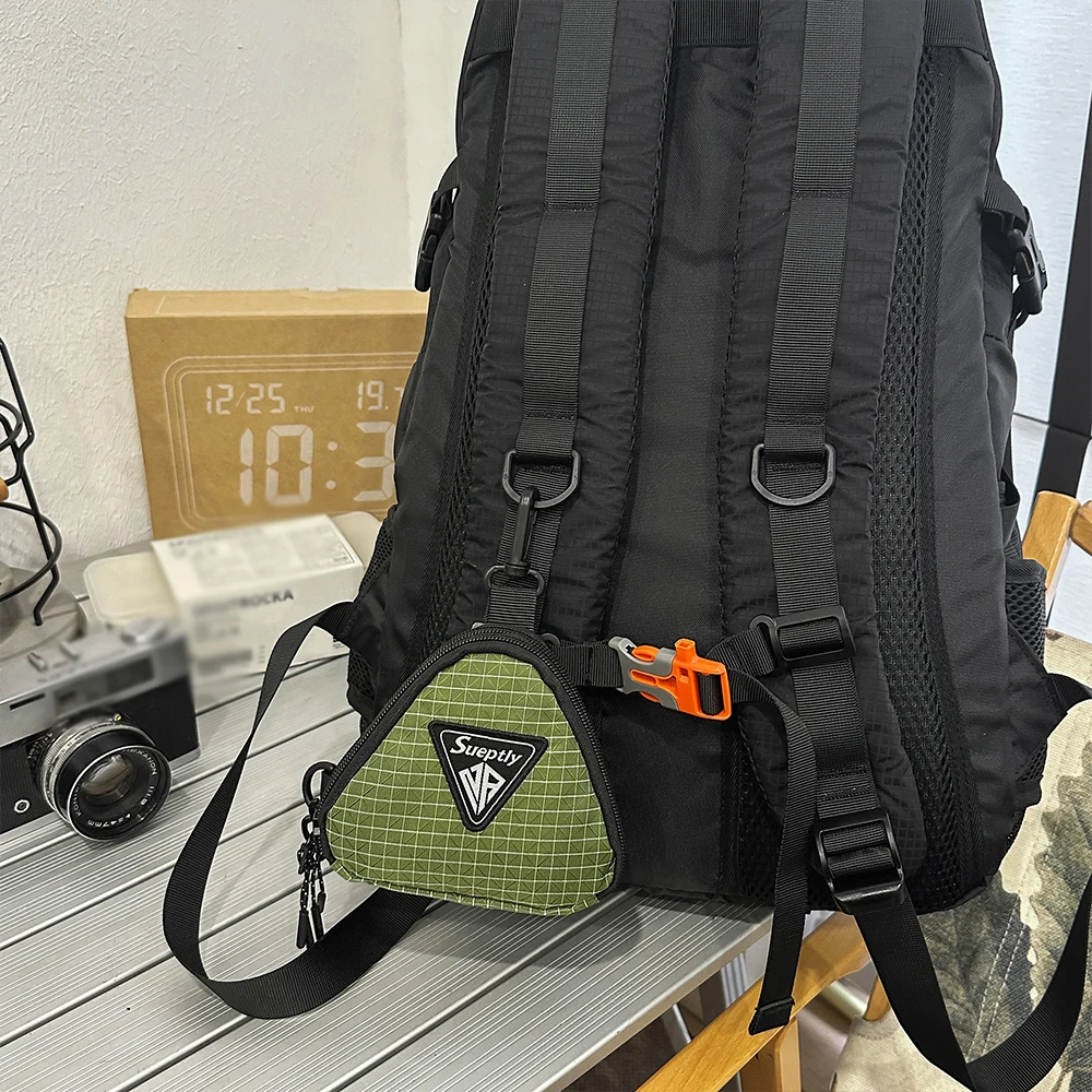 Men's Shoulder Bag, Japanese Style Small Hanging Bag, Contrasting Color Triangle Key Bag, Casual Workwear Style Headphone Bag