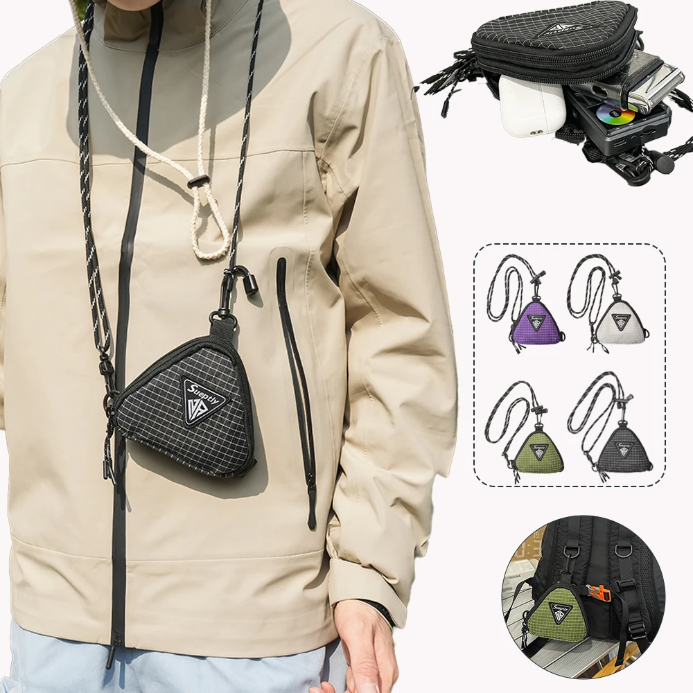 Men's Shoulder Bag, Japanese Style Small Hanging Bag, Contrasting Color Triangle Key Bag, Casual Workwear Style Headphone Bag