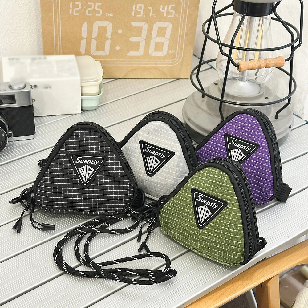 Men's Shoulder Bag, Japanese Style Small Hanging Bag, Contrasting Color Triangle Key Bag, Casual Workwear Style Headphone Bag