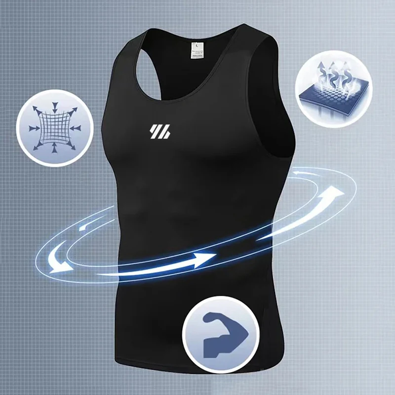 Men's Summer Running Vest Sleeveless Shirt Gym Clothing Sports Leisure Milk Silk Tight Elastic Breathable Slim Fitness Tank Tops
