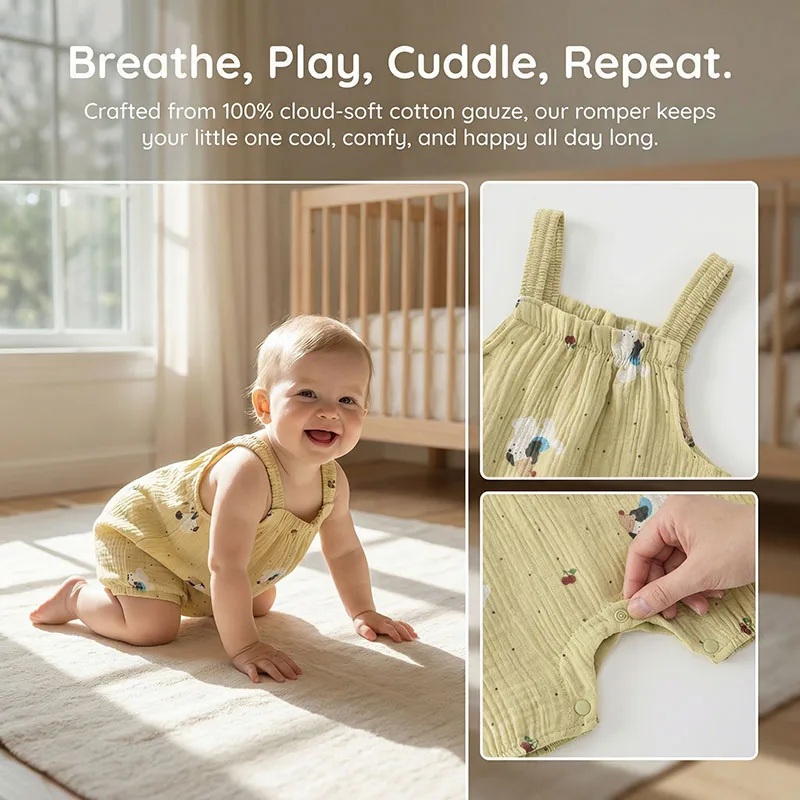 2026 Summer Baby Rompers 0-24M Cartoon Dogs Girls One Piece Cute Infant Strapless Jumpsuit Sweet Toddler Clothes