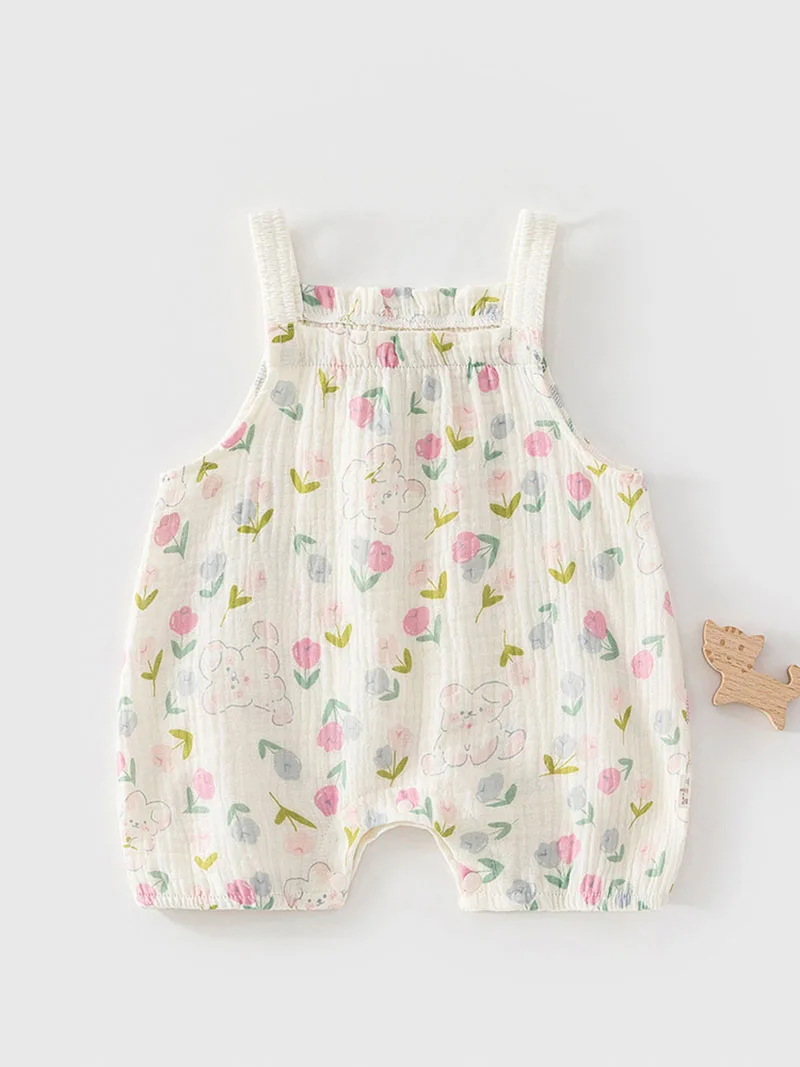 2026 Summer Baby Rompers 0-24M Cartoon Dogs Girls One Piece Cute Infant Strapless Jumpsuit Sweet Toddler Clothes