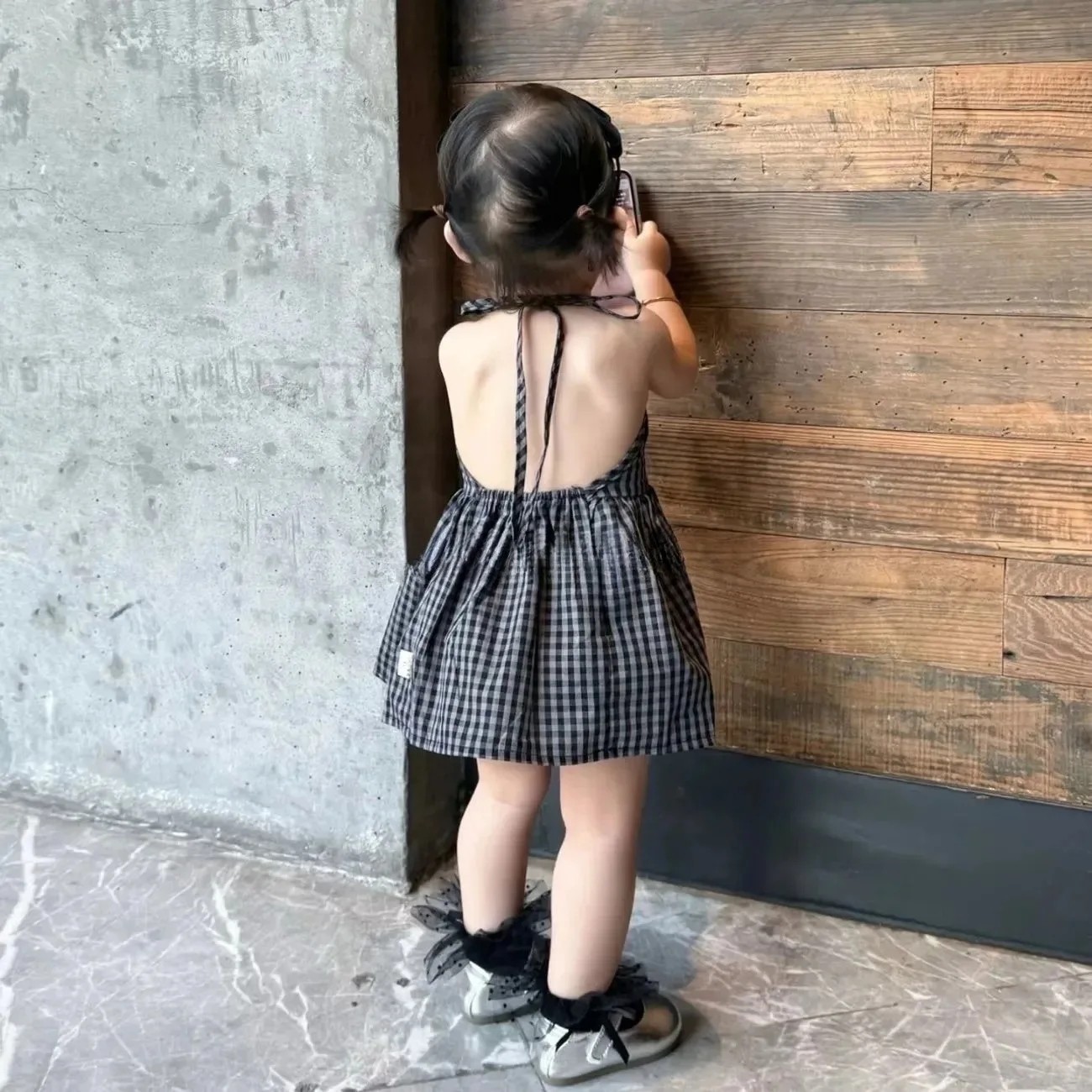 Girls' Summer Dress Korean Children's Clothing Hanging Neck Backless Skirt Baby Plaid Vest Skirt New
