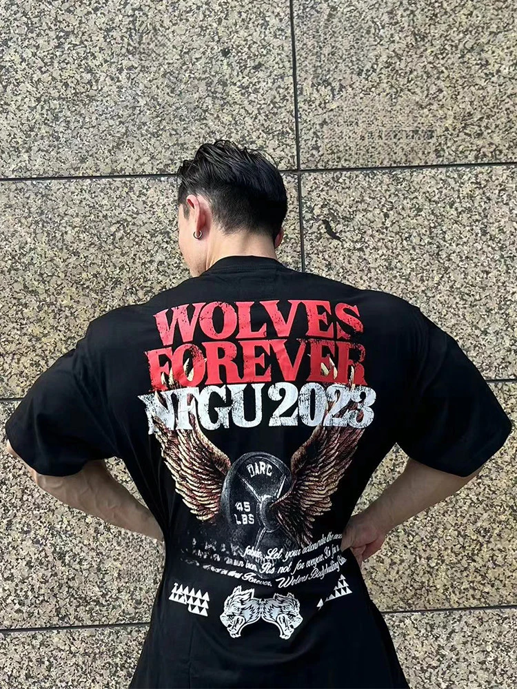 DS Wolf Head Loose Fitness Training Gym Leisure T-Shirt Men's and Women's Luxury Brand