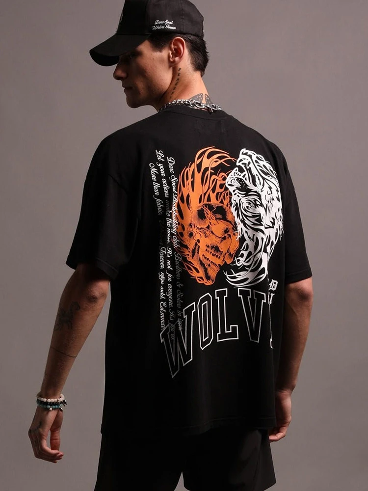 DS Wolf Head Loose Fitness Training Gym Leisure T-Shirt Men's and Women's Luxury Brand