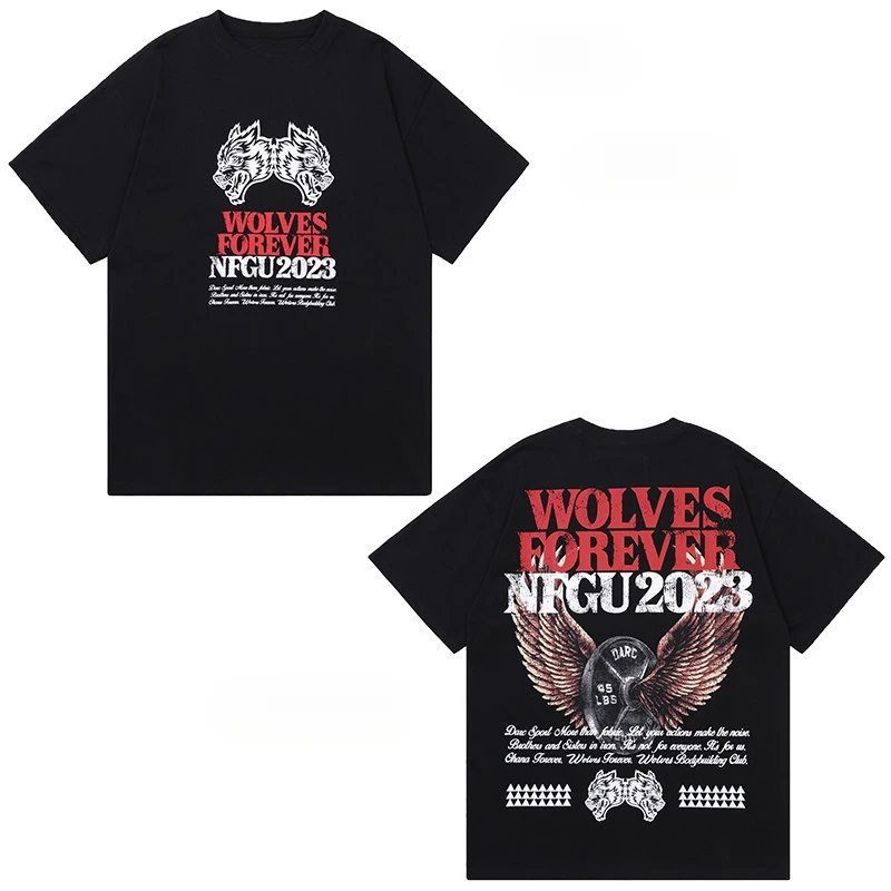 DS Wolf Head Loose Fitness Training Gym Leisure T-Shirt Men's and Women's Luxury Brand