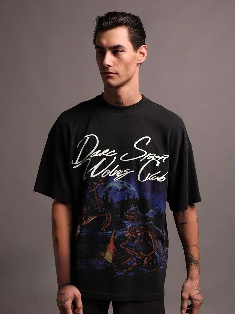 DS Wolf Head Loose Fitness Training Gym Leisure T-Shirt Men's and Women's Luxury Brand