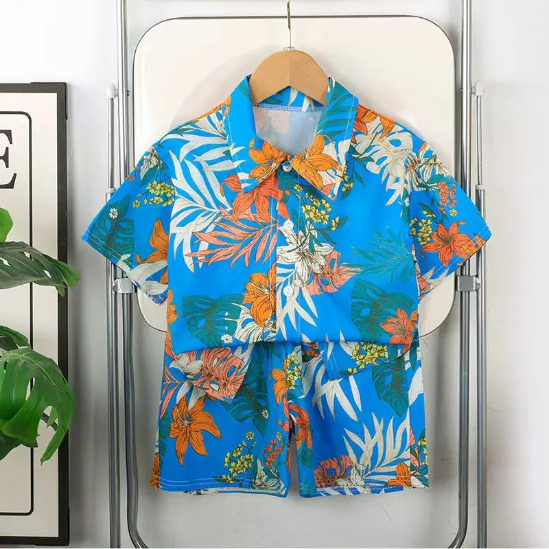 Baby Boys Summer Short Sleeve Collared Shirt And Shorts Set Holiday Beach Clothing Short Pants Outfit