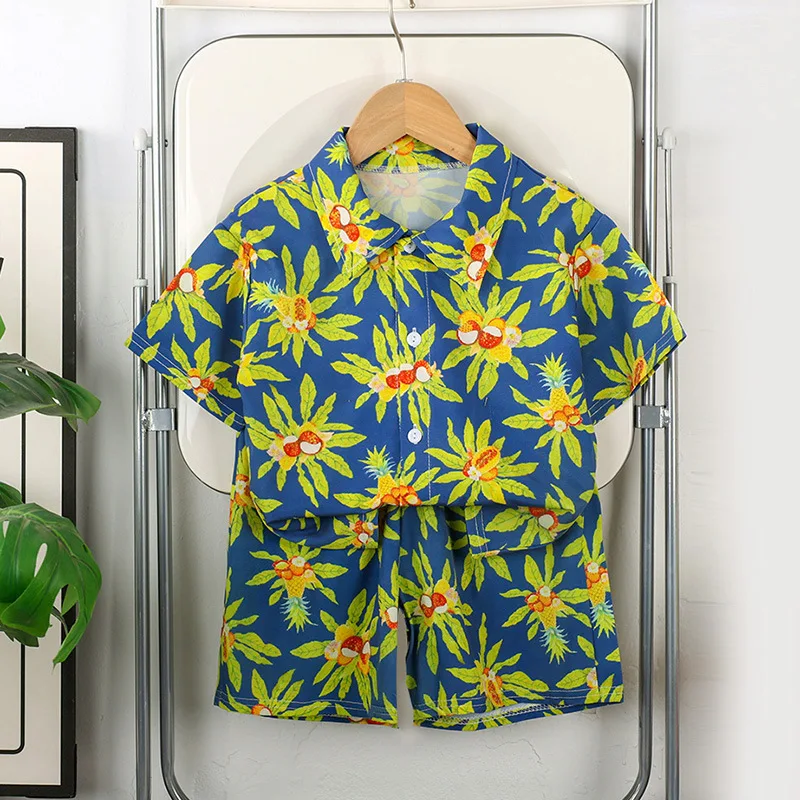 Baby Boys Summer Short Sleeve Collared Shirt And Shorts Set Holiday Beach Clothing Short Pants Outfit