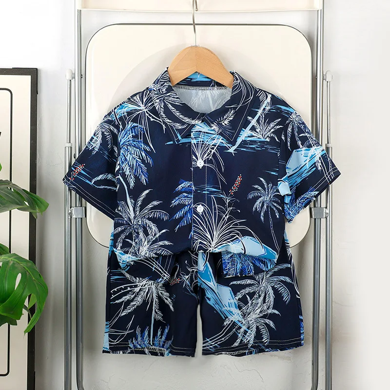 Baby Boys Summer Short Sleeve Collared Shirt And Shorts Set Holiday Beach Clothing Short Pants Outfit