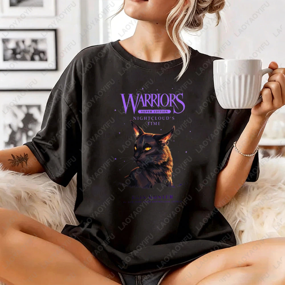 Warrior Cats Nightclouds Time Erin Hunter Cat Graphic Unisex Cotton T-Shirt Fashion Casual Summer Trendy Top