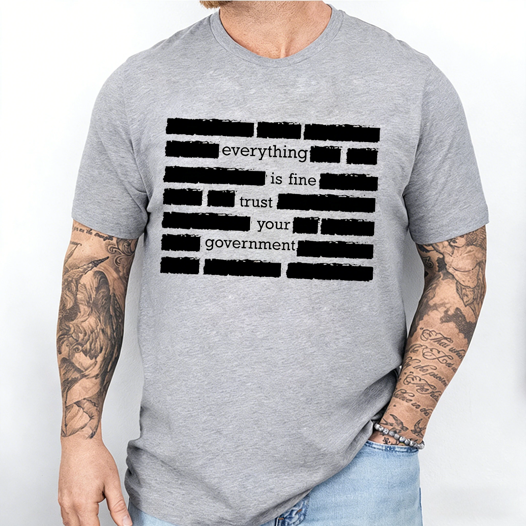 T Shirt for Men Summer Fashion Everything Is Fine Trust Your Government Meme Tees 2026 Short Sleeve Men T-shirt Adult Humor Tops