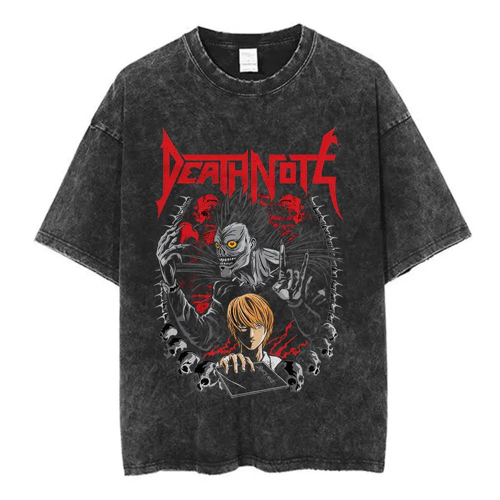 Vintage Washed Anime Death Note Misa Amane Print T Shirts Men Women Clothing Cotton Casual T-shirt Fashion Short Sleeve T-shirts
