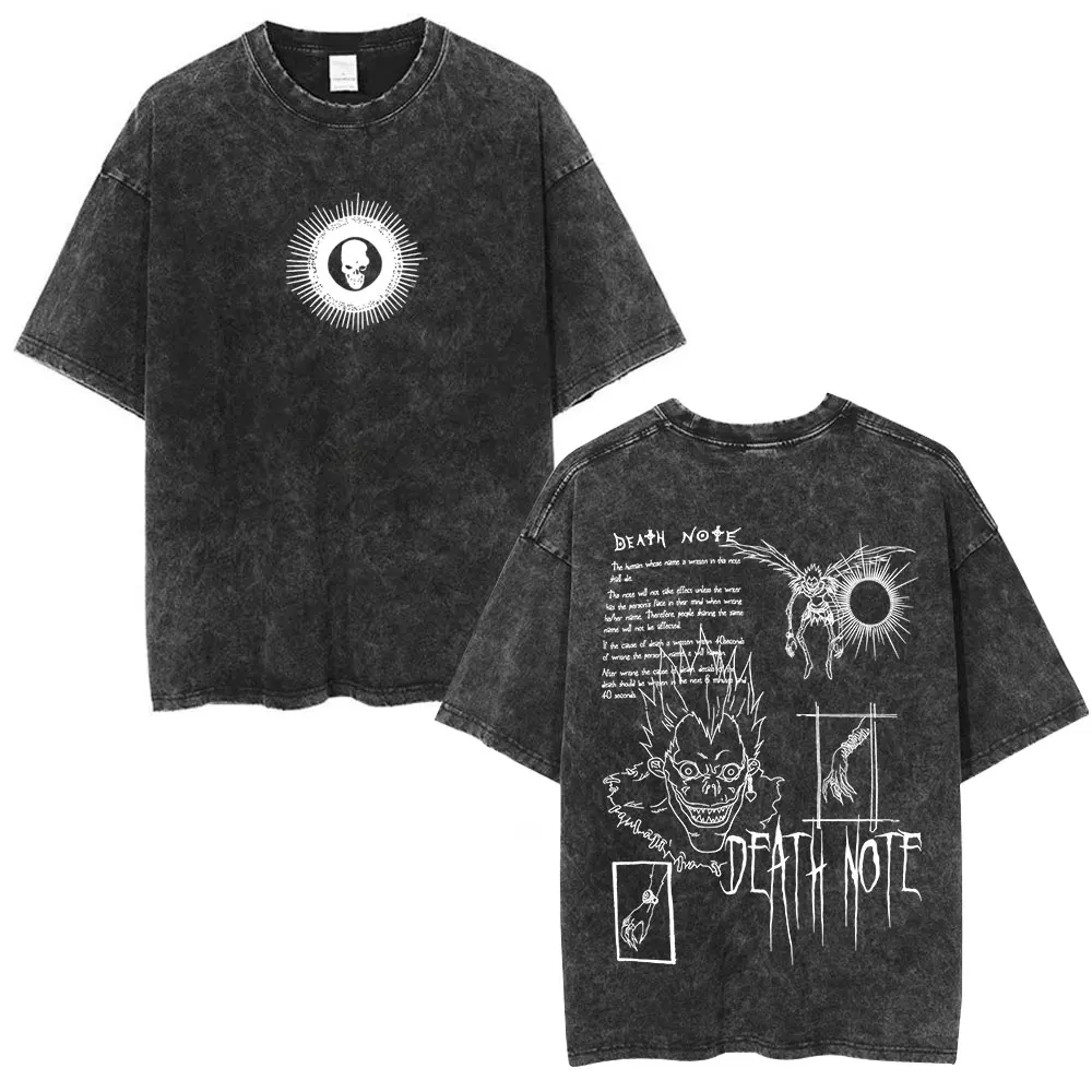 Vintage Washed Anime Death Note Misa Amane Print T Shirts Men Women Clothing Cotton Casual T-shirt Fashion Short Sleeve T-shirts