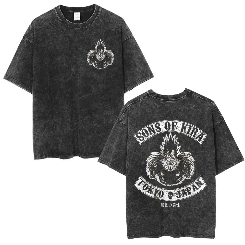 Vintage Washed Anime Death Note Misa Amane Print T Shirts Men Women Clothing Cotton Casual T-shirt Fashion Short Sleeve T-shirts