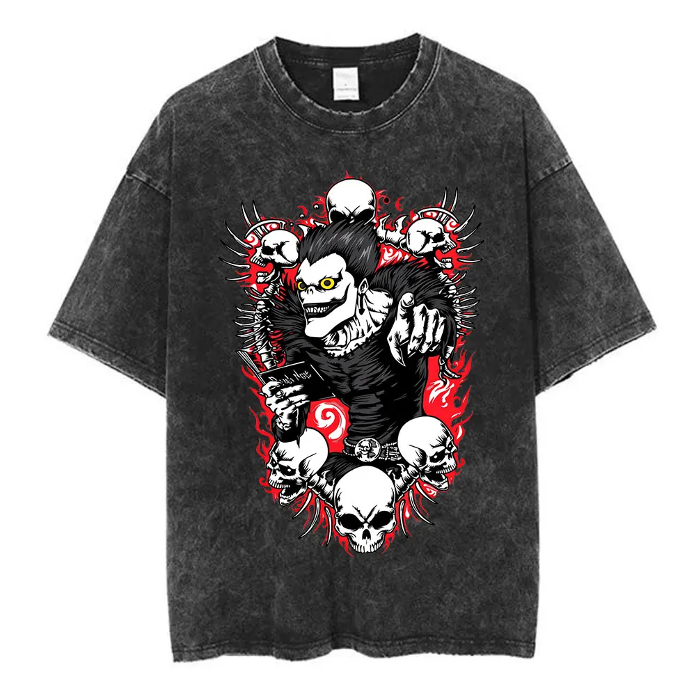 Vintage Washed Anime Death Note Misa Amane Print T Shirts Men Women Clothing Cotton Casual T-shirt Fashion Short Sleeve T-shirts