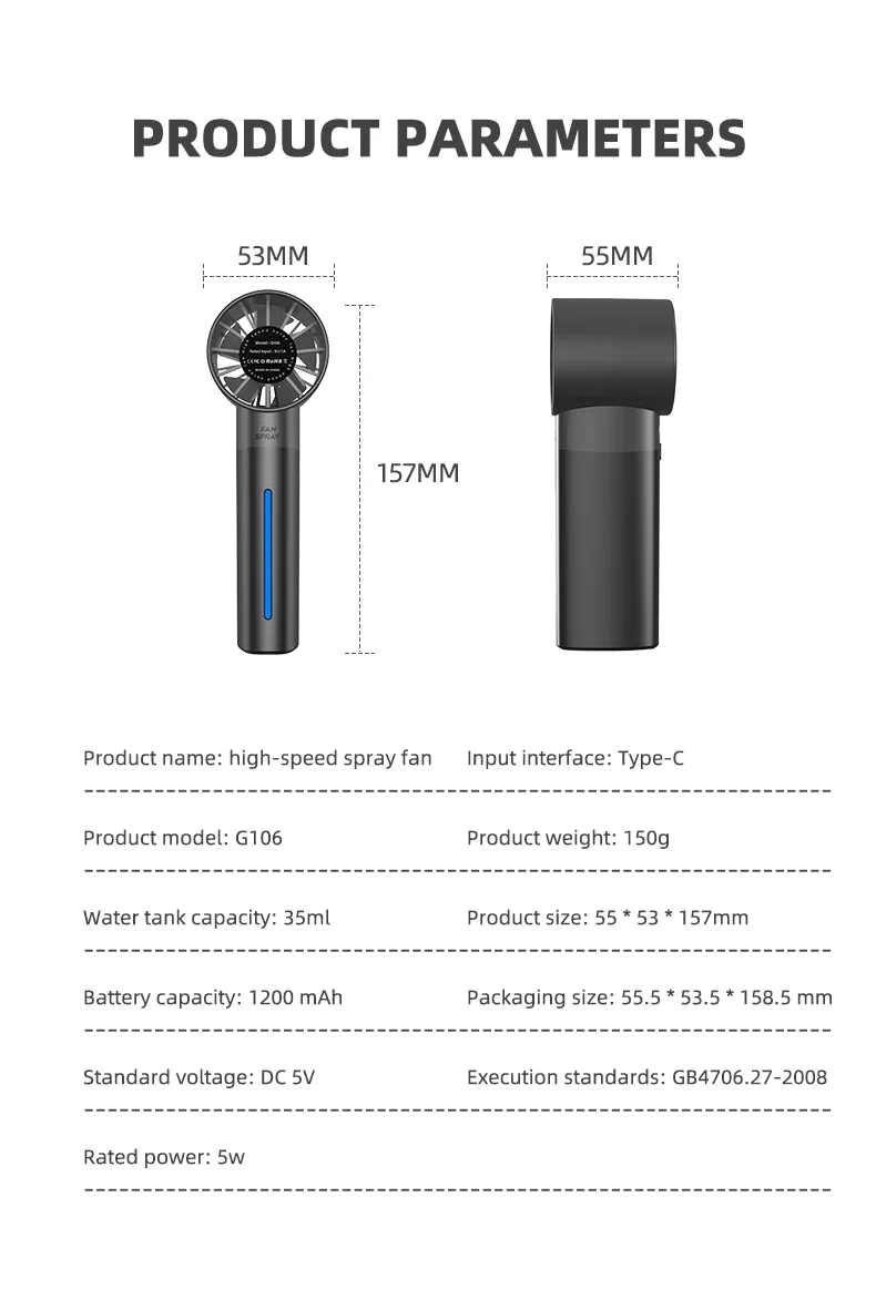 Handheld Small Fan Turbine Spray Mini Fan Water Replenishing Outdoor Camping Dormitory Household Portable USB Summer Cooling