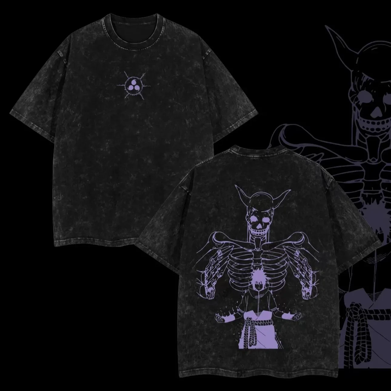 Sasuke Susanoo Skeleton T-shirt Naruto Manga Tee Vintage Washed Retro Anime Harajuku Streetwear Mens Graphic Clothes 2026 Summer