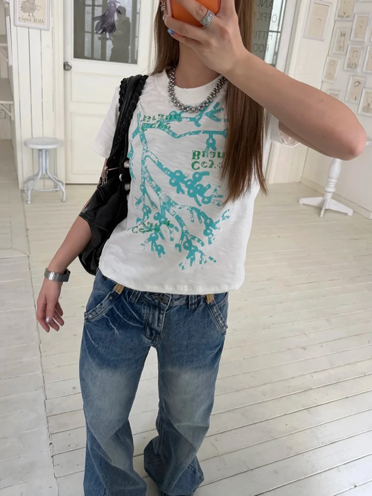 Tonngirls Korean Style T-shirt Women Short Sleeve Print Graphic Tops Streetwear Y2k Vintage Tops Japanese 2000s Tshirts E-girls