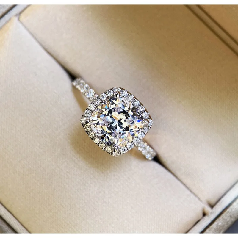 Lnngy Certified 8mm 2ct Moissanite Halo Engagement Ring Exquisite Square Shape Wedding Rings For Women Party Jewelry Gift