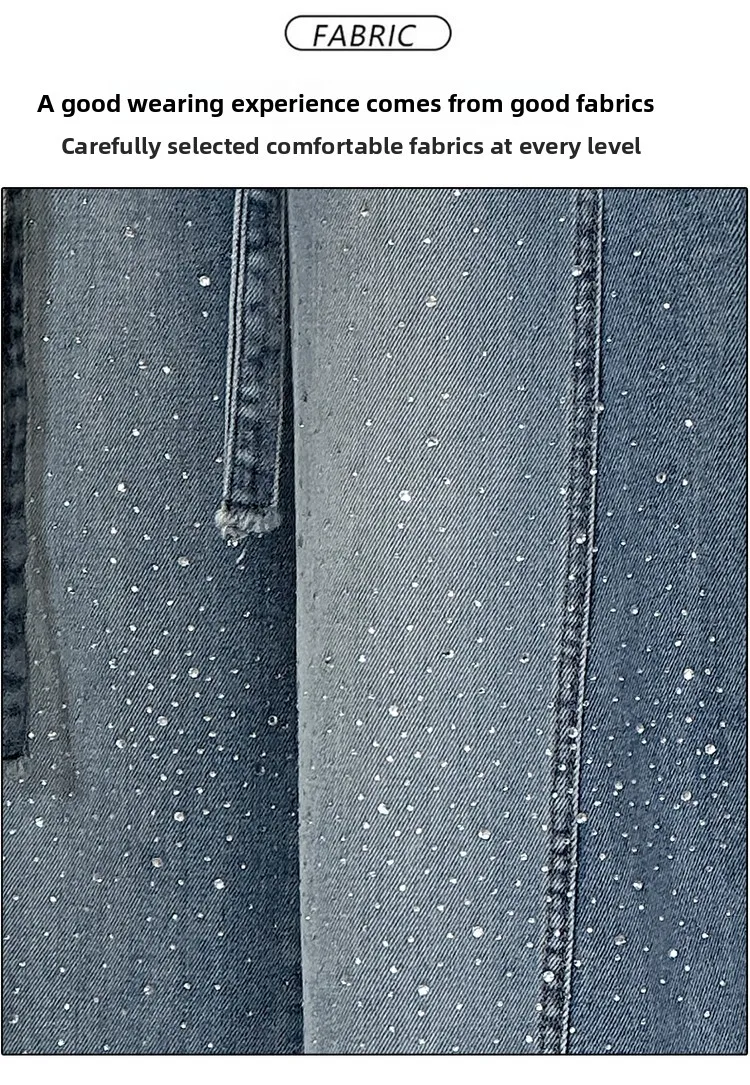 Girls Spring Autumn Denim Jeans Straight Leg Wide Leg Pants Embroidered Rhinestones Children's Faionable Trousers