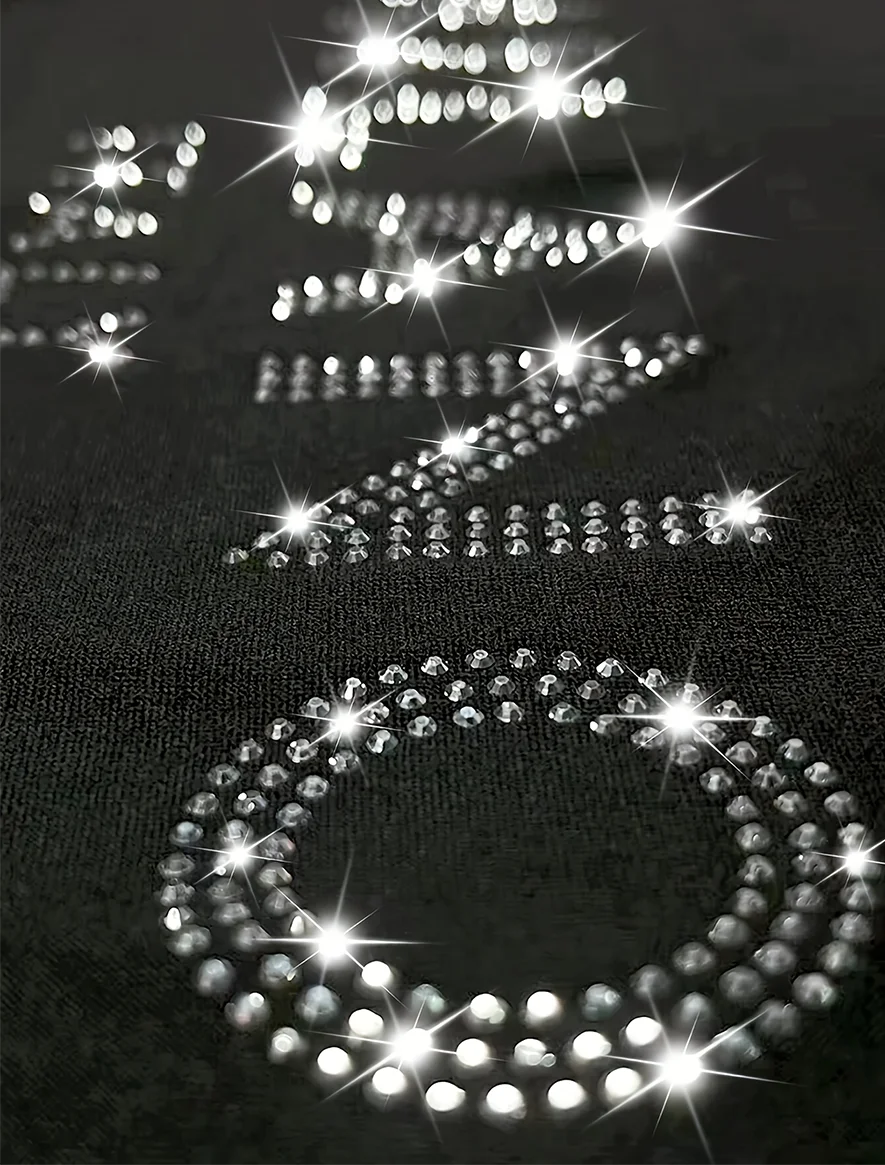 Summer Fashion Sparkling Glitter Rhinestone T-Shirt Short Sleeve Top Shiny Bling Women's Casual Wear