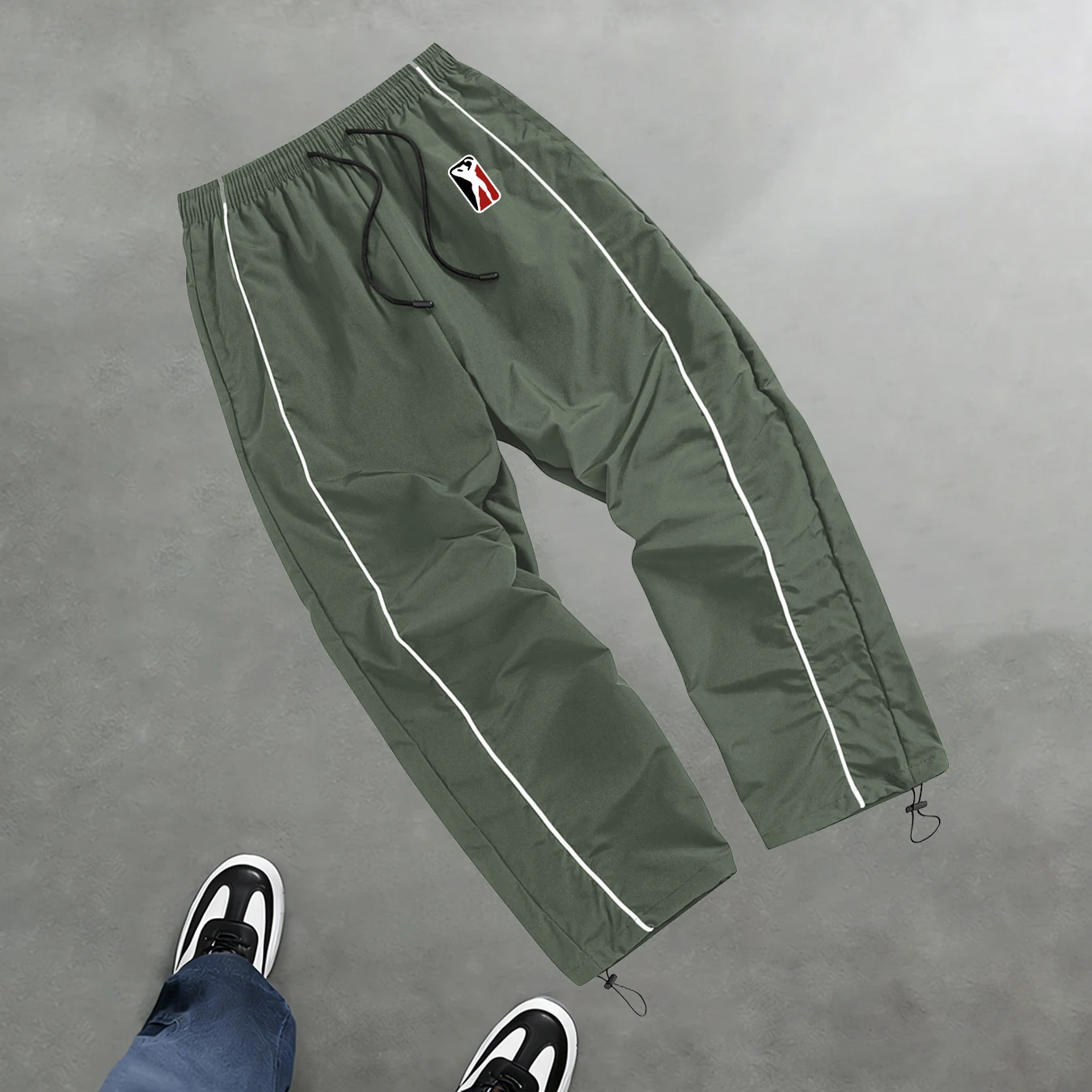 High Street Style Printed Color Blocked Drawstring Trousers Wide Leg Casual Pants Men's Trendy Straight Leg Athletic Sweatpants