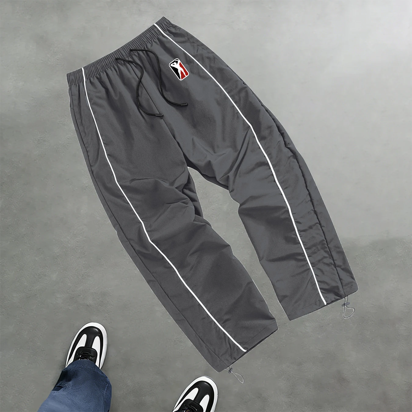 High Street Style Printed Color Blocked Drawstring Trousers Wide Leg Casual Pants Men's Trendy Straight Leg Athletic Sweatpants