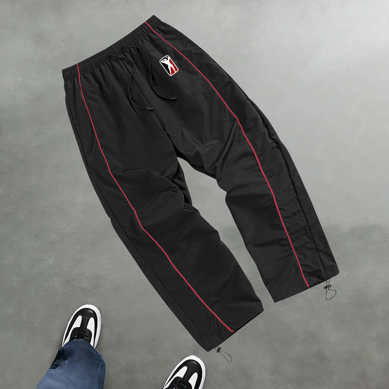 High Street Style Printed Color Blocked Drawstring Trousers Wide Leg Casual Pants Men's Trendy Straight Leg Athletic Sweatpants