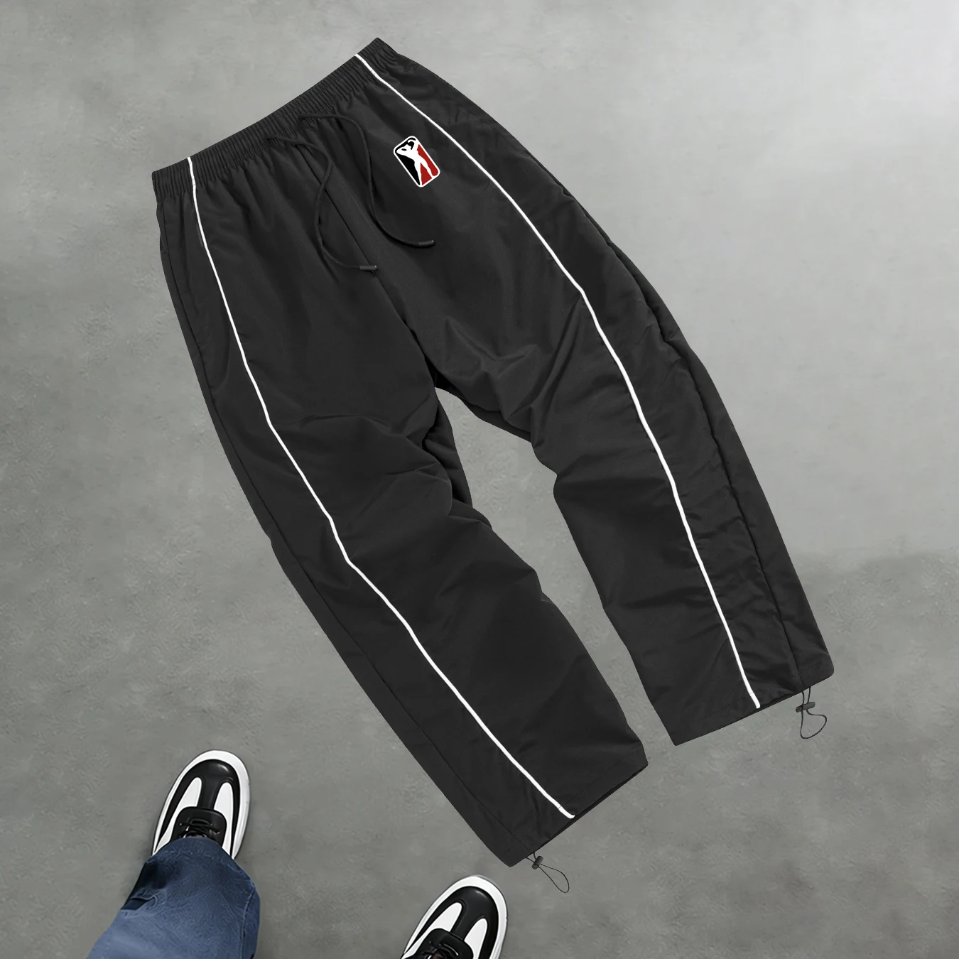 High Street Style Printed Color Blocked Drawstring Trousers Wide Leg Casual Pants Men's Trendy Straight Leg Athletic Sweatpants