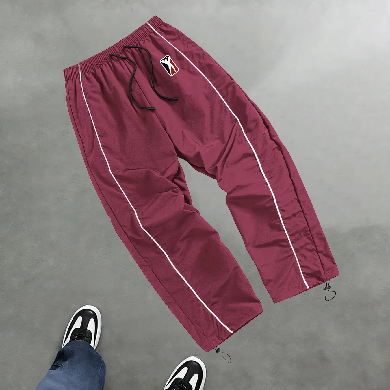 High Street Style Printed Color Blocked Drawstring Trousers Wide Leg Casual Pants Men's Trendy Straight Leg Athletic Sweatpants