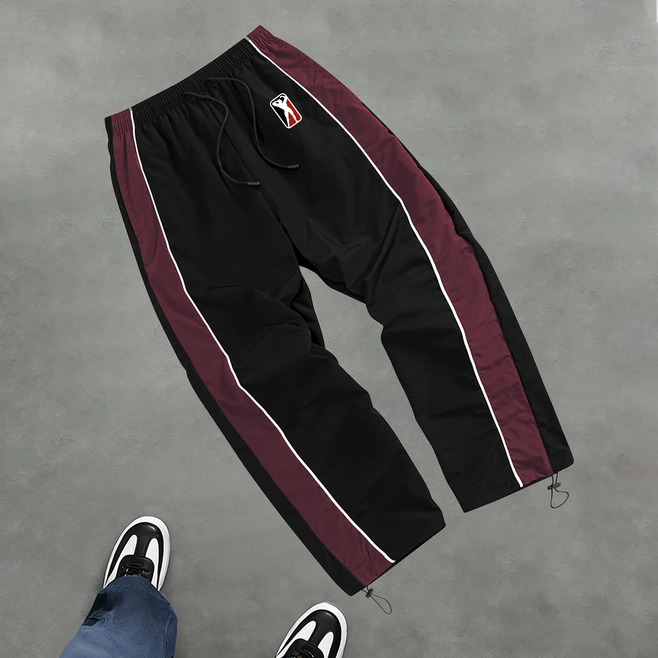 High Street Style Printed Color Blocked Drawstring Trousers Wide Leg Casual Pants Men's Trendy Straight Leg Athletic Sweatpants