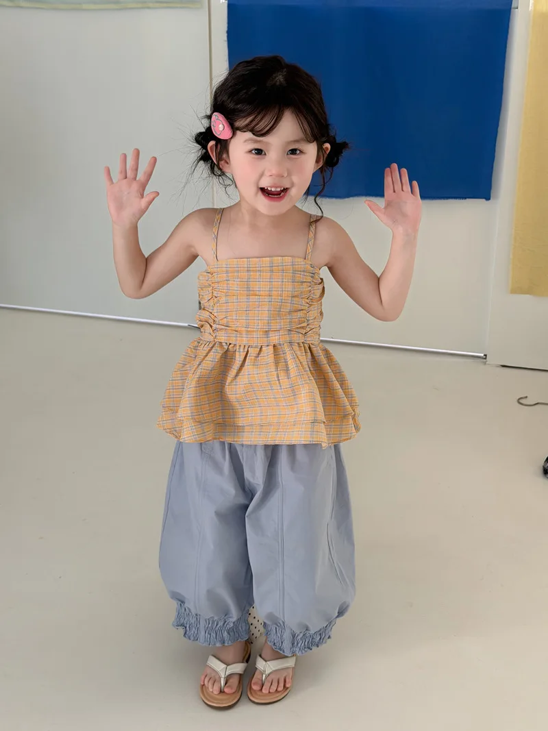 Korean version girls' checkered camisole 2026 summer new style children's western-style backless top baby camisole