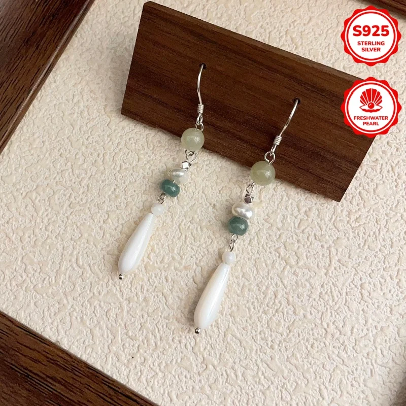 Fashion Chinese Style Sterling Silver 925 Freshwater Pearls Natural Stone DIY Pendant Earrings for Women Wear Imves fine jewelry