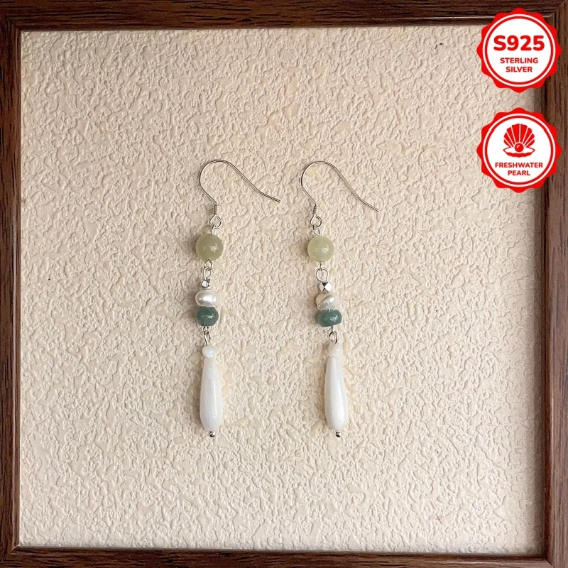 Fashion Chinese Style Sterling Silver 925 Freshwater Pearls Natural Stone DIY Pendant Earrings for Women Wear Imves fine jewelry